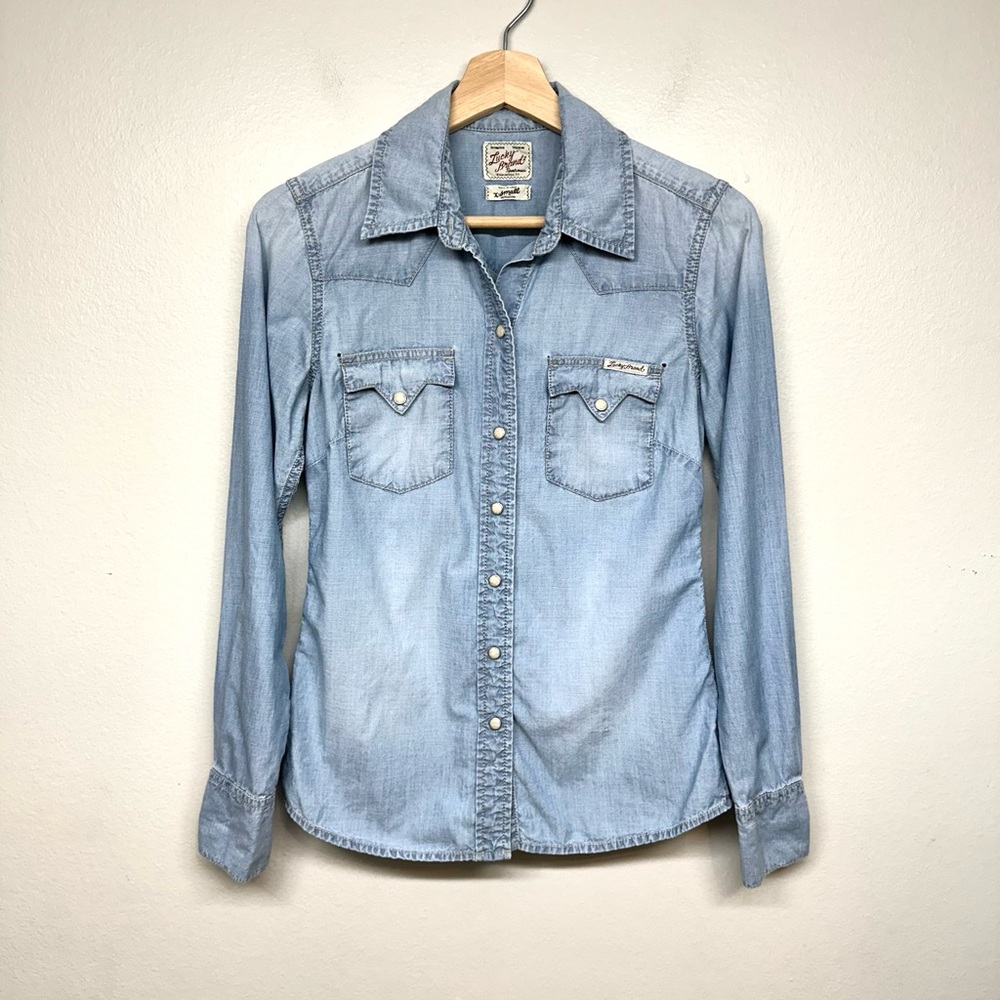 Lucky Brand Womens Pearl Snap Western Denim Shirt Size XS